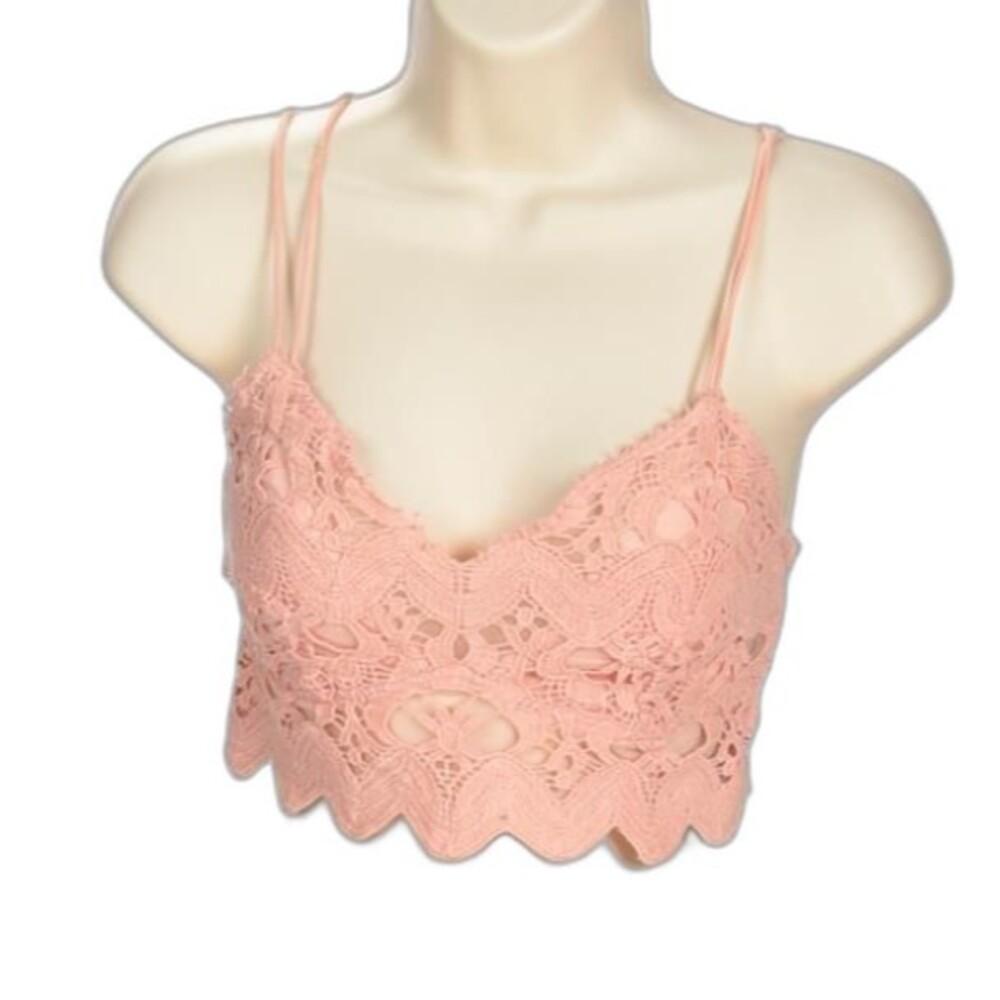 Free People FP One Collection Peach Lace Lined Cropped Top Size XS